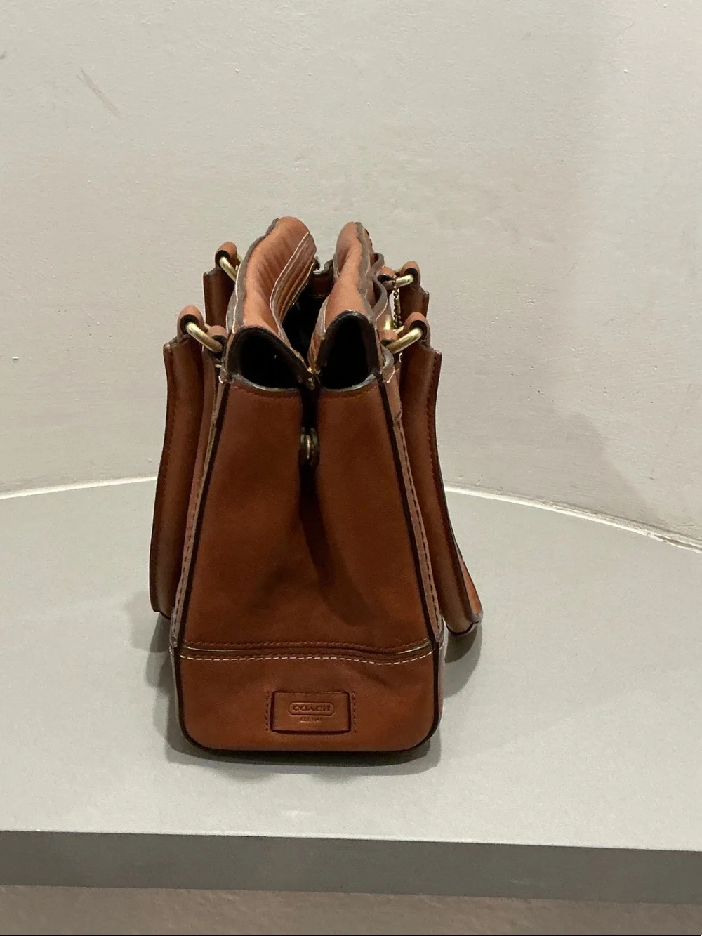 Vintage Coach Hamptons 11047 Acorn Brown Leather Turnlock Carryall Satchel 2007
